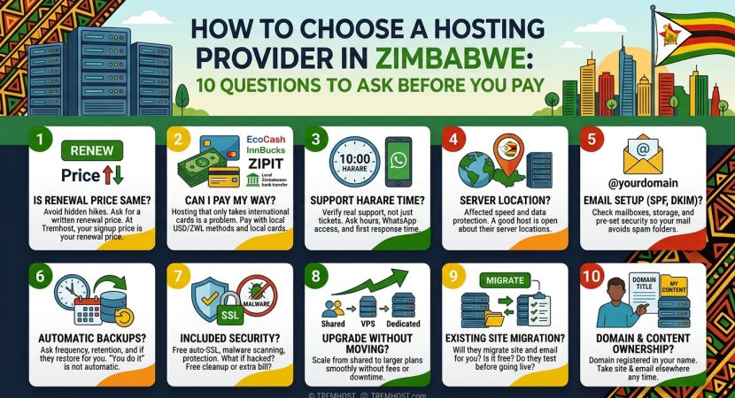 How to choose a hosting provider in Zimbabwe 10 questions to ask before you pay Choosing a hosting provider in Zimbabwe comes down to ten questions, and the cheapest headline price often fails half of them. Hosting is the one service your website, email, and reputation all depend on, and switching later costs time. Ask these before you pay.